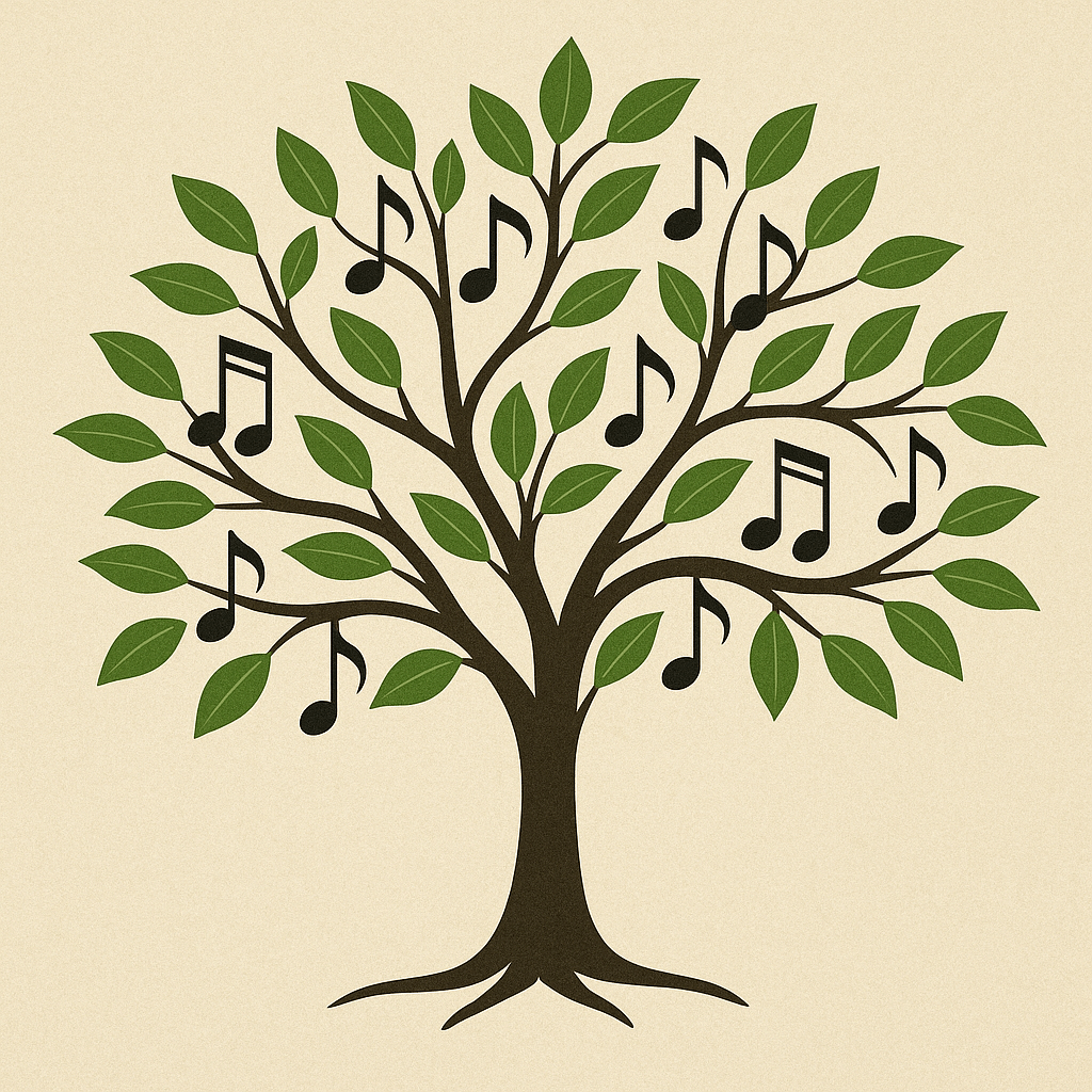Sorinamu illustration of a tree with musical notes hanging like fruit